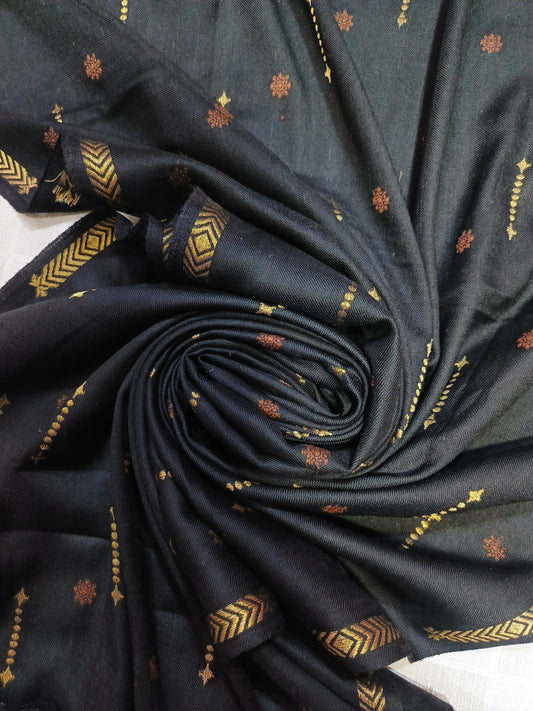 PREMIUM QUALITY BLACK SELF WITH MULTI BORDERERD WOVEN PASHMINA SHAWL