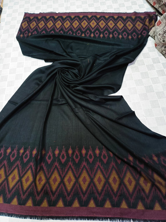 PREMIUM QUALITY BLACK WITH MULTI BORDERERD WOVEN PASHMINA SHAWL